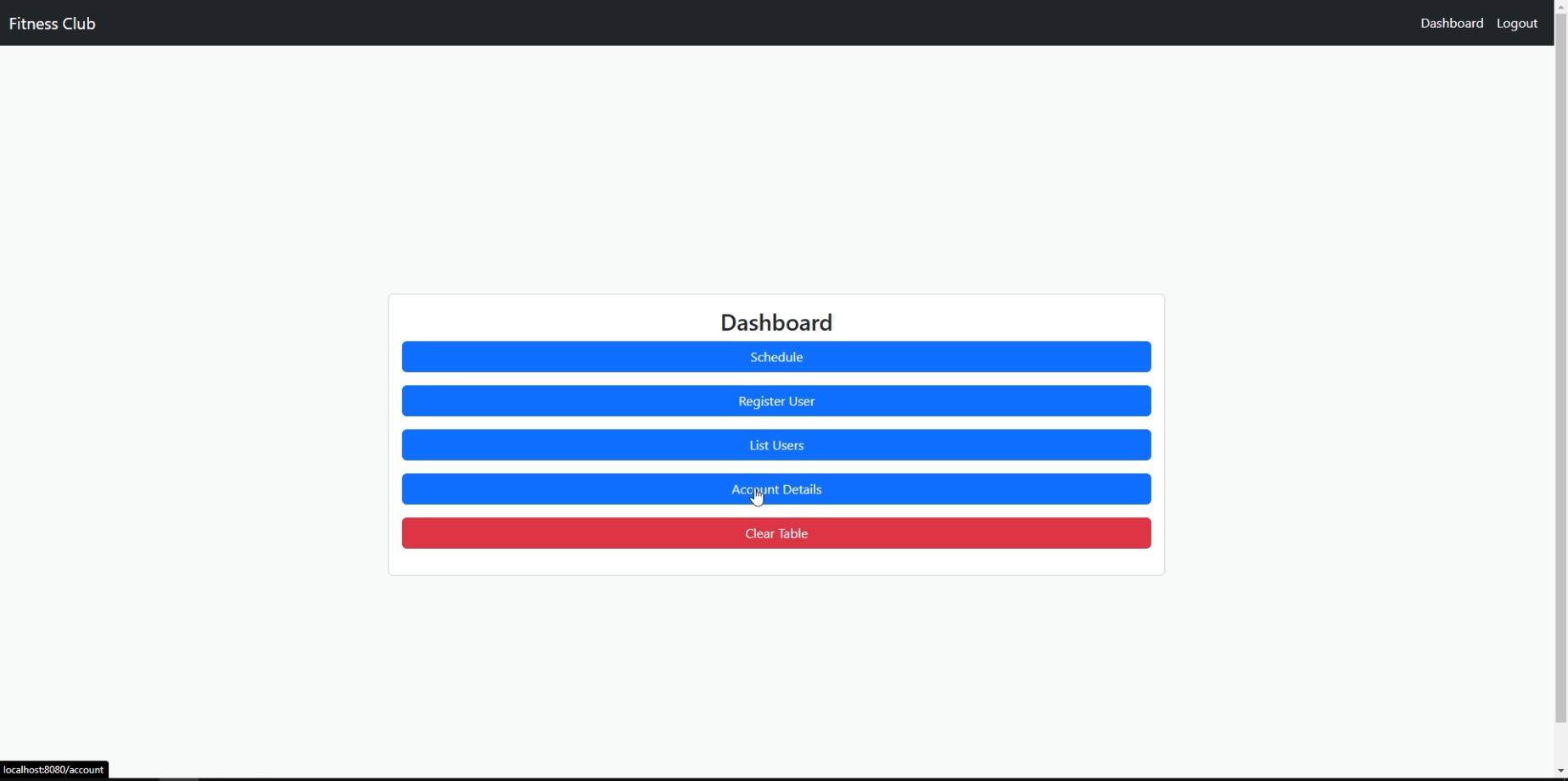 Fitness Club dashboard example